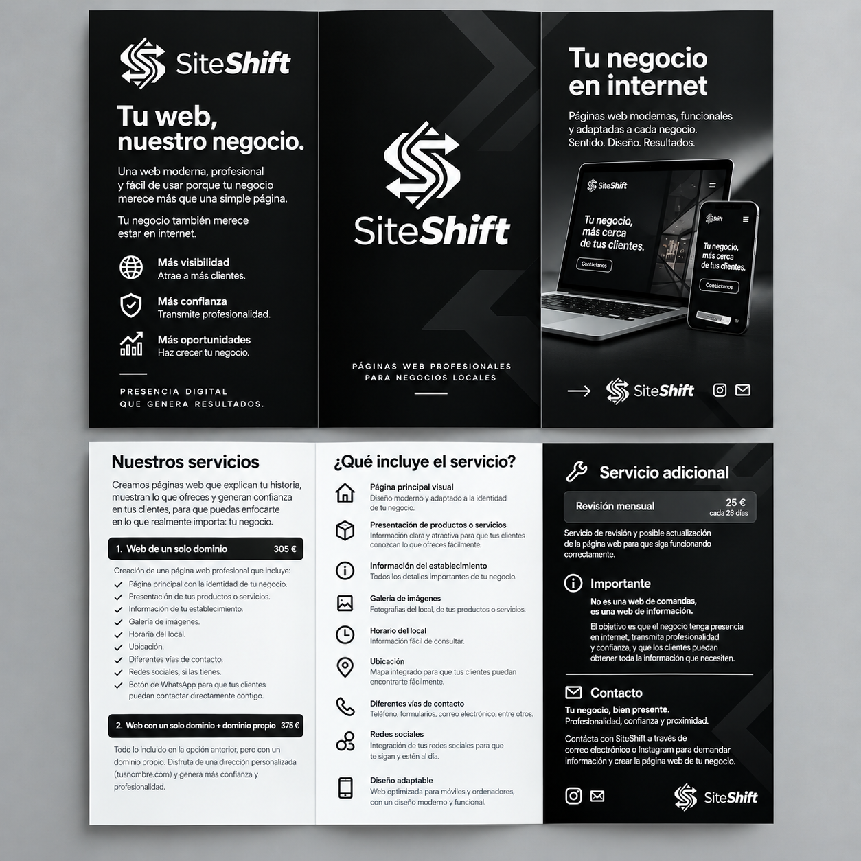 Tríptico de SiteShift con la identidad de la marca